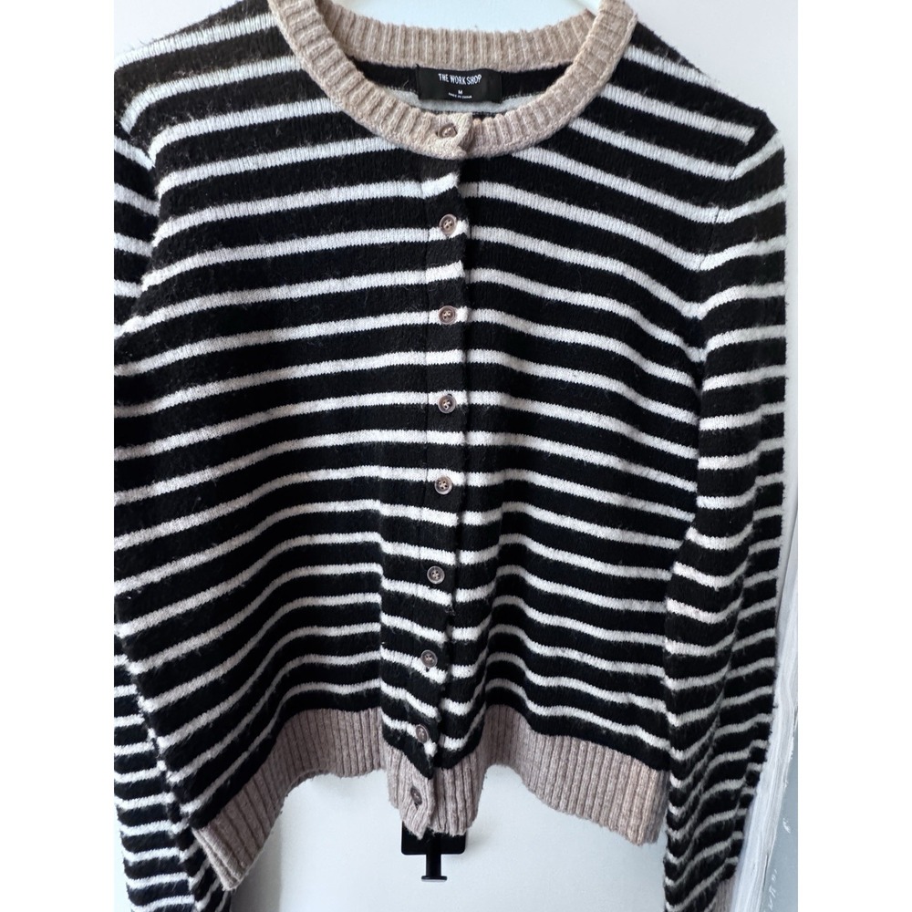 The Workshop Striped Cardigan Sweater‎ Button Front Classic Size M